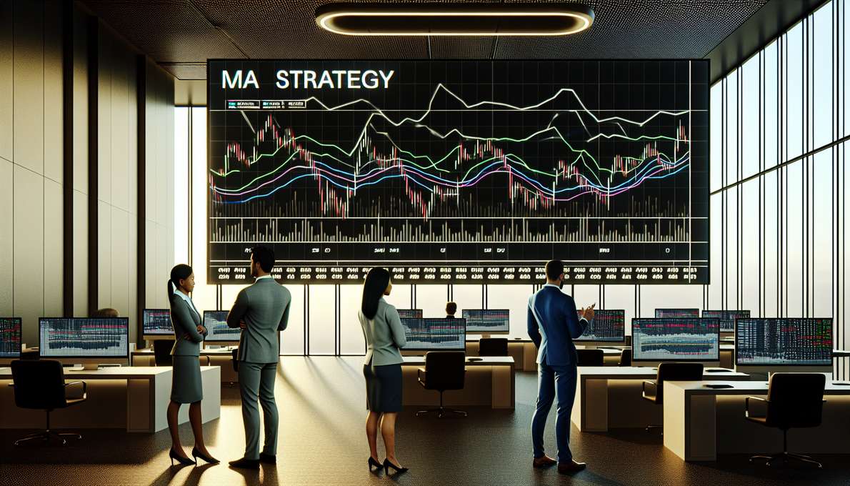 Biểu đồ thể hiện đường trung bình động (MA) trong giao dịch hàng hóa phái sinh, với các trader đang phân tích